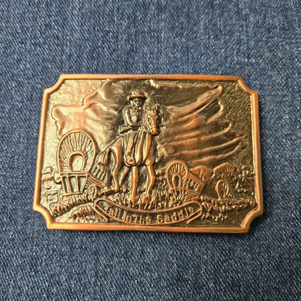 Tall in the Saddle Western Belt Buckle Covered Wagon Train